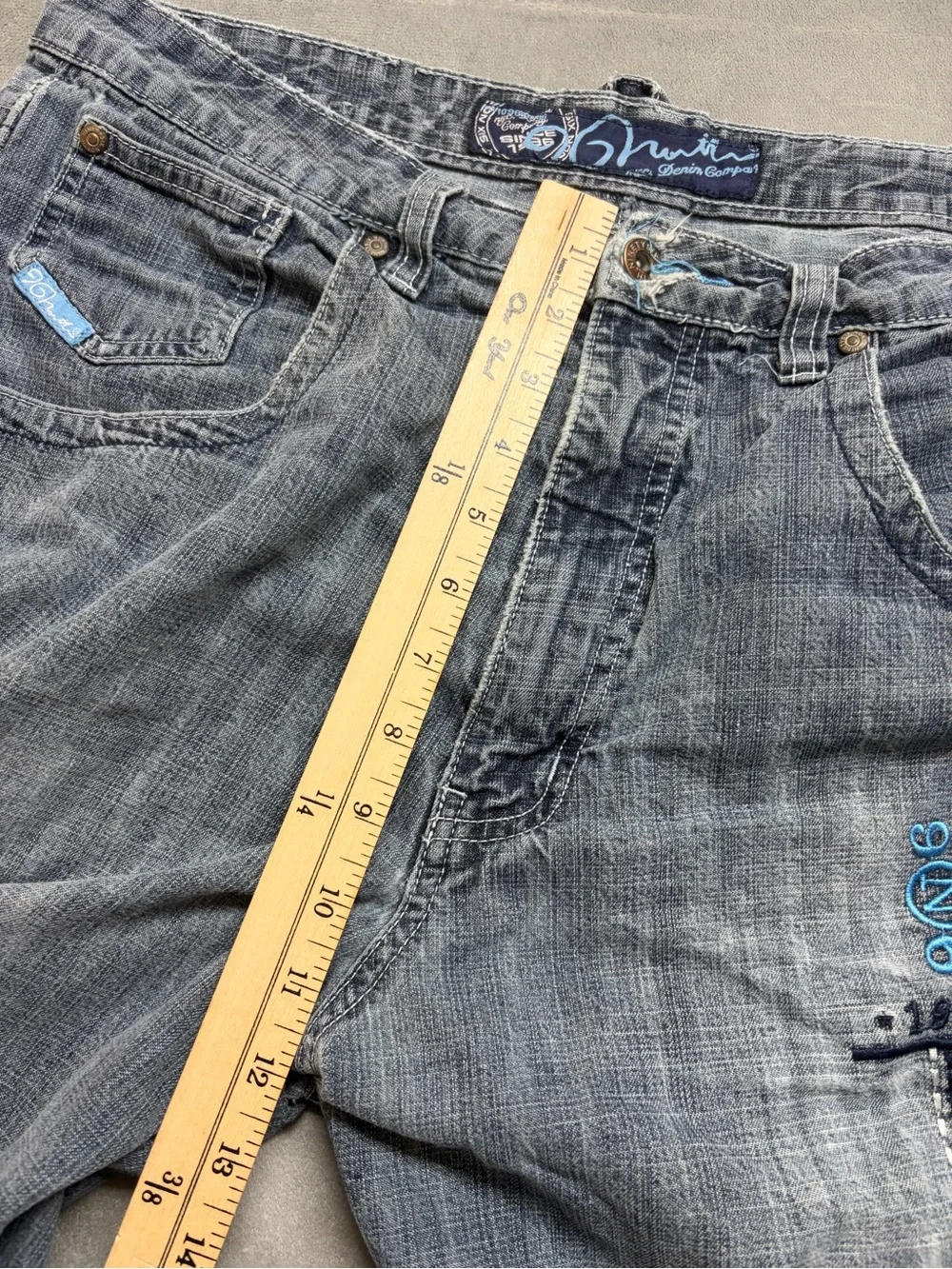 Ninety Six Denim Co Shorts Mens 34 Y2K Baggy Distressed Embroidered Hip Hop 1996